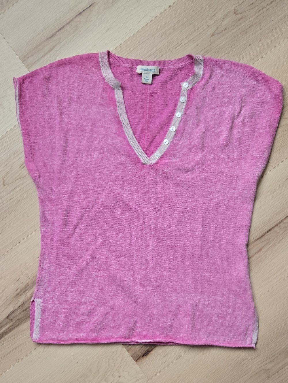 Sundance V-Neck Sweater, Pink, Size Small